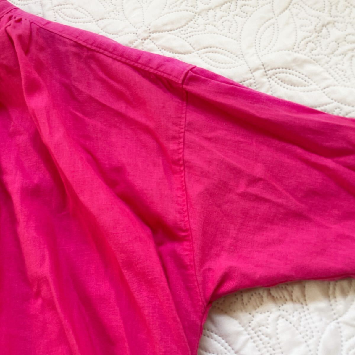 フェリシモ アヴェクモワ 包みボタンワンピース L ロング丈 ピンク 長袖 綿麻 佐藤かな リネン コットン バンドカラー_画像6