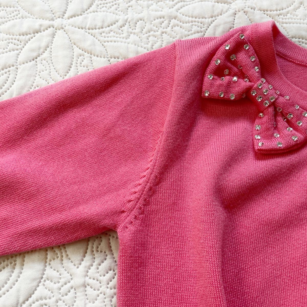 ケイトスペード カーディガン 150 ピンク リボン ビジュー 長袖 ウール混 ビジュー キッズ ガールズ 前開き_画像7