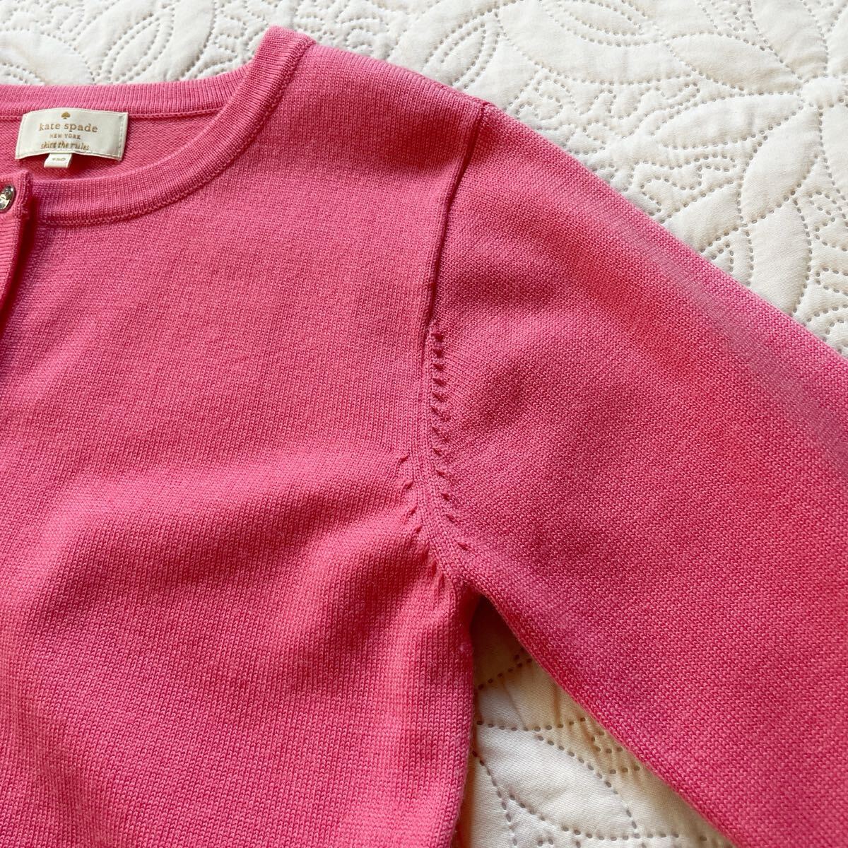 ケイトスペード カーディガン 150 ピンク リボン ビジュー 長袖 ウール混 ビジュー キッズ ガールズ 前開き_画像8