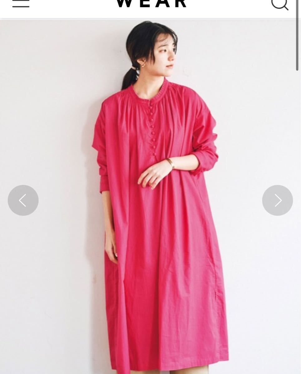 フェリシモ アヴェクモワ 包みボタンワンピース L ロング丈 ピンク 長袖 綿麻 佐藤かな リネン コットン バンドカラー_画像3