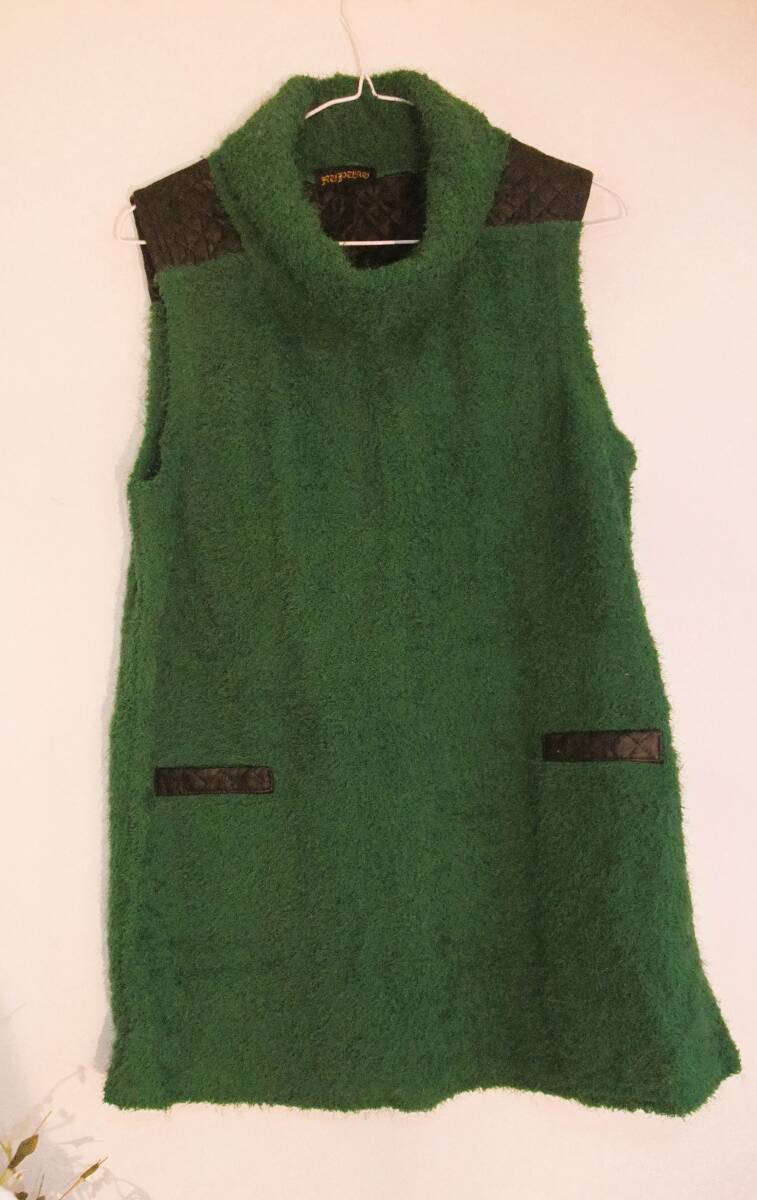 （M L）　グリーン都黒キルティング温か素材チュニックワンピース_画像2