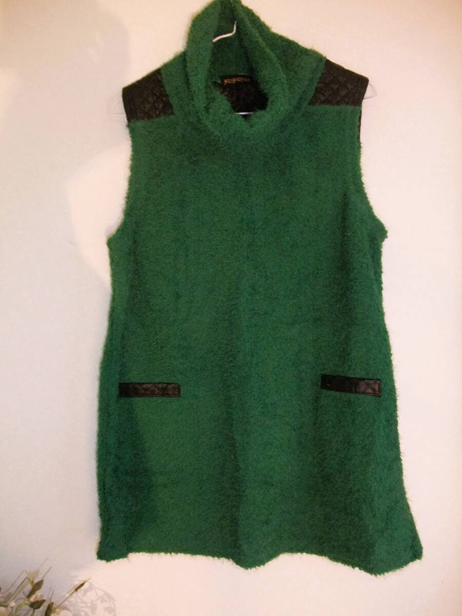 （M L）　グリーン都黒キルティング温か素材チュニックワンピース_画像1