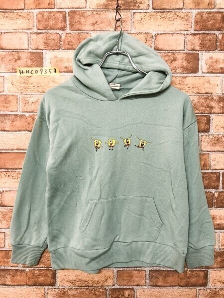 Right-on ライトオン × スポンジボブ キッズ スウェットフーディー 140 くすみグリーン ポリエステル他_画像1