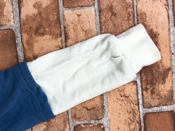 しまむら キッズ 重ね着風 フーディー パーカー 140 青白 綿_画像4