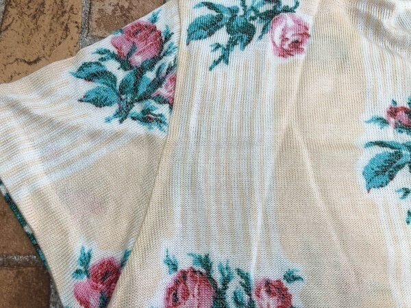 LA-Brea MELROSE メルローズ レディース 花柄 ニットカーディガン ベージュ緑他 レーヨンアクリル_画像5