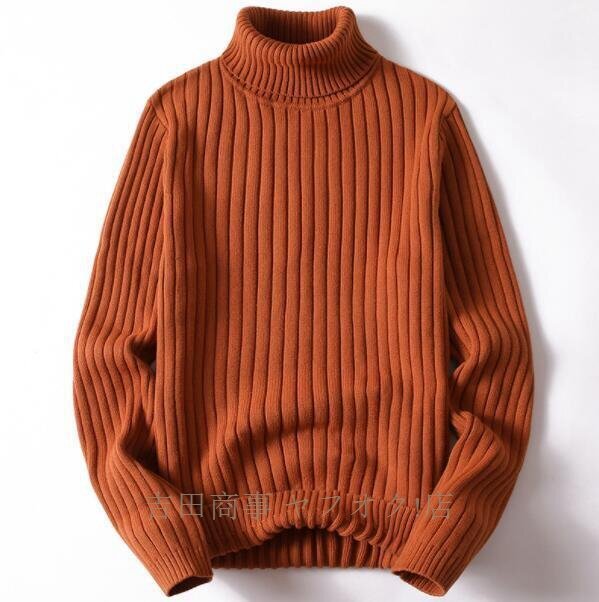 ☆新品メンズ タートルネック 感 ボーダー編み トップス カシミヤウール混 プルオーバー ニットセーター 秋冬 無地/ホワイトL_画像2