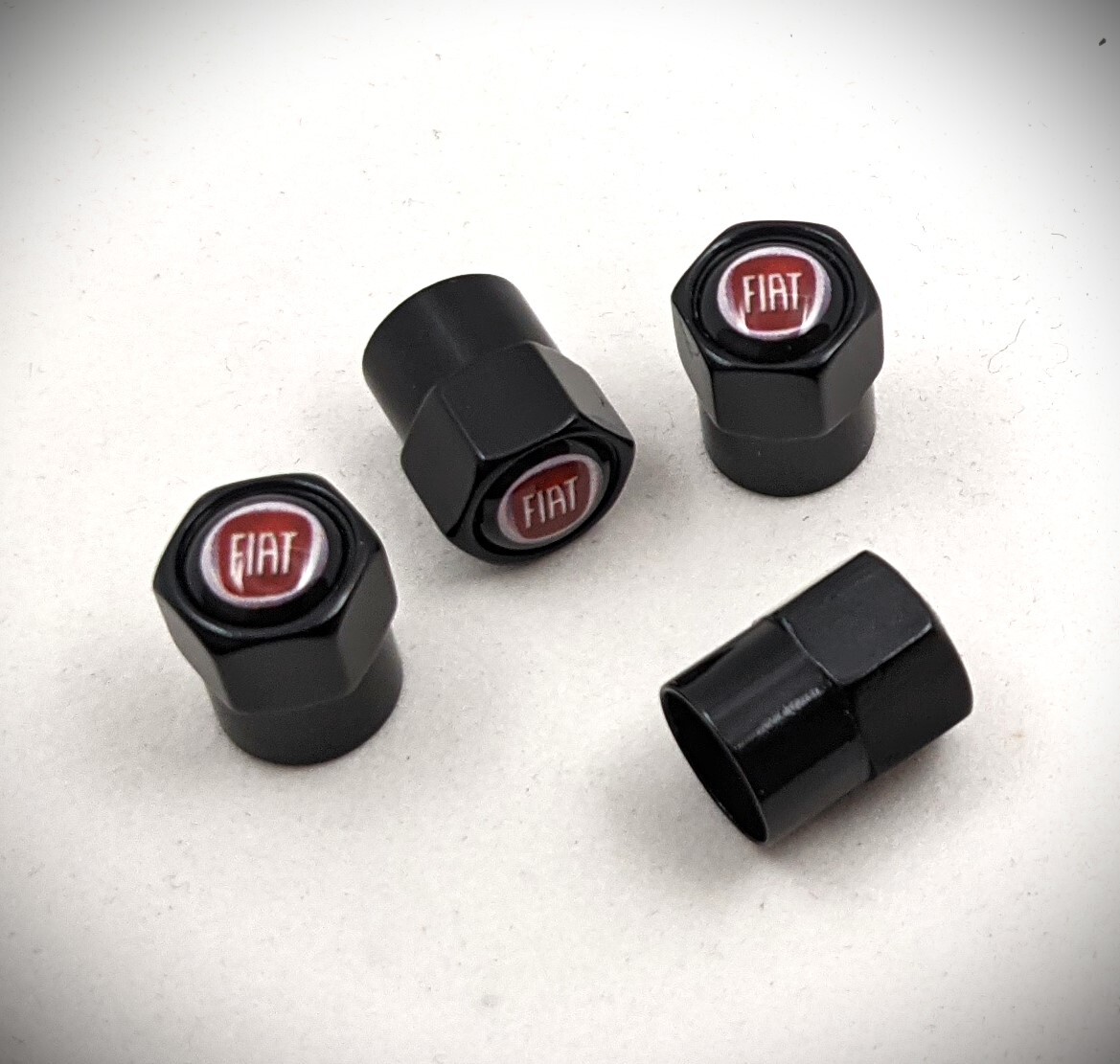 FIAT 黒 タイヤエアバルブキャップ # アバルト フィアット500 プント パンダ ドブロ ドュカト チンクエチェント ツインエアー 124 595 695_画像2
