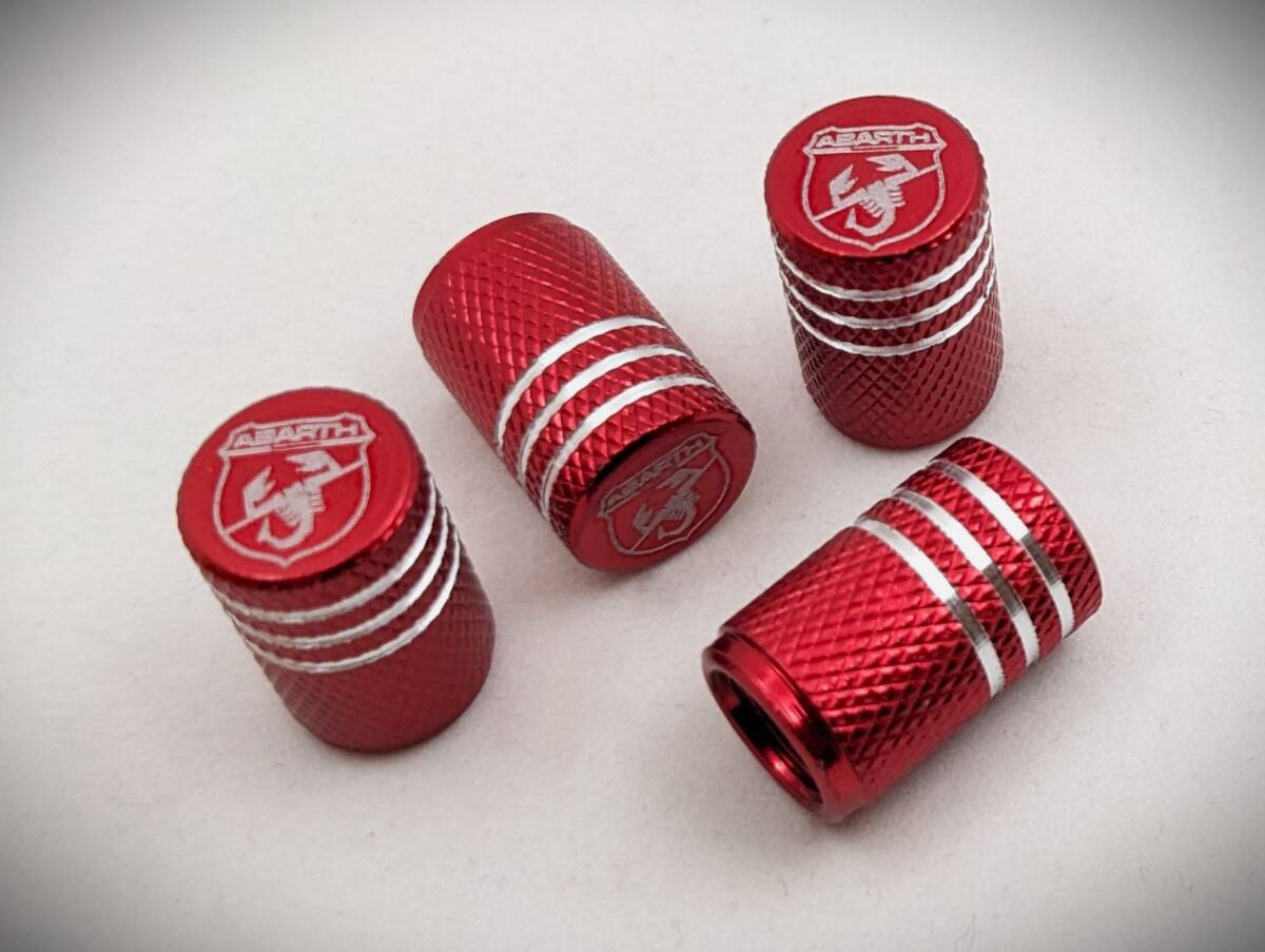 アバルト ABARTH 筒型 赤 タイヤエアバルブキャップ フィアット FIAT プント PUNTO パンダ panda スパイダー spider 124 500 595 695_画像1
