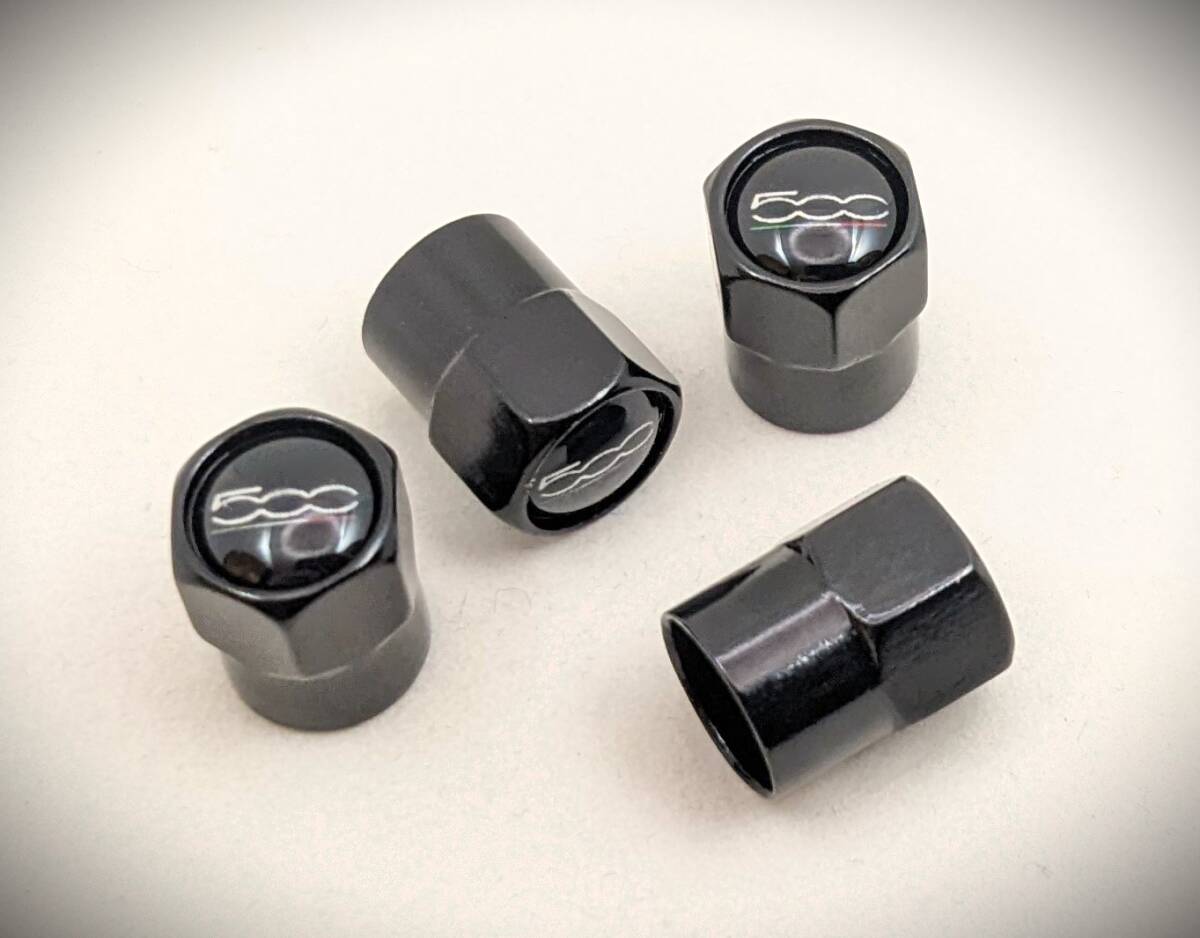 FIAT フィアット 500 黒 タイヤエアバルブキャップ ＃チンクエチェント フィアット500 500C 500X 500e ツインエアー カスタム ドレスアップ_画像1