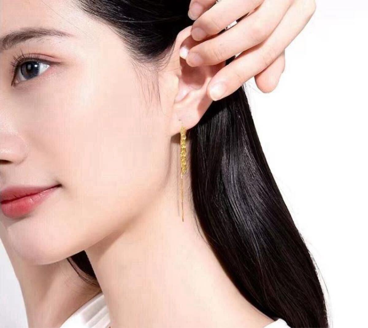 ペタル チェーンピアス　18金　イエロー ゴールド　ピアス k18 18K_画像3