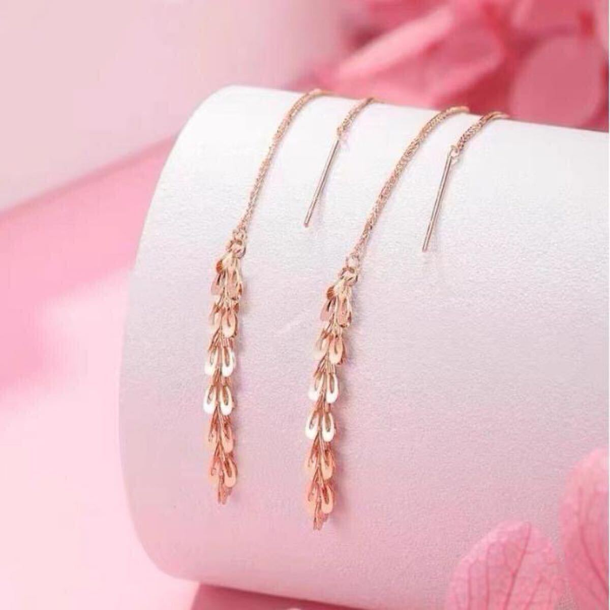 ペタル チェーンピアス　18金　イエロー ゴールド　ピアス k18 18K_画像4