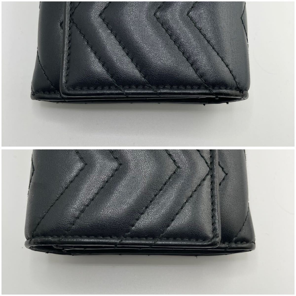 【美品】 GUCCI グッチ 長財布 ラウンドファスナー GGマーモント キルティング ブイステッチ ウォレット メンズ コンチネンタル 黒_画像3