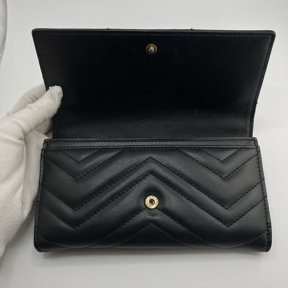 【美品】 GUCCI グッチ 長財布 ラウンドファスナー GGマーモント キルティング ブイステッチ ウォレット メンズ コンチネンタル 黒_画像6