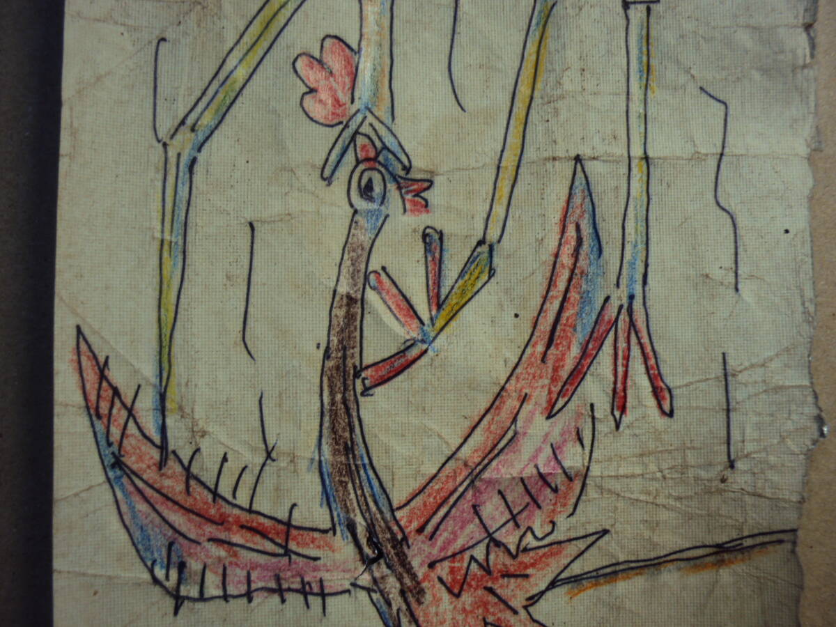 ◆作者不詳◆ハングルサイン◆銀紙にペン・鉛筆画◆鳥の交わり図・・面白い図柄です_画像7