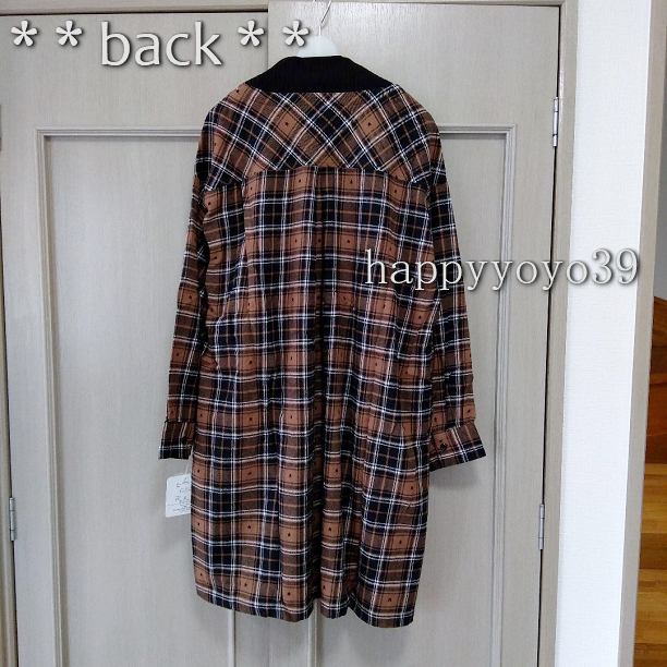 激安新品3L茶x黒チェック 長袖チュニック 重ね着風ワンピース薄手 大きいサイズ レイヤード ミセス 大きなサイズ ストレッチ ミセス_画像3