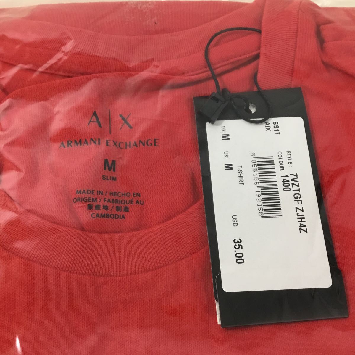 ⑨未使用品 ARMANI EXCHANGE Tシャツ Mサイズ レッド 赤 アルマーニエクスチェンジ_画像2