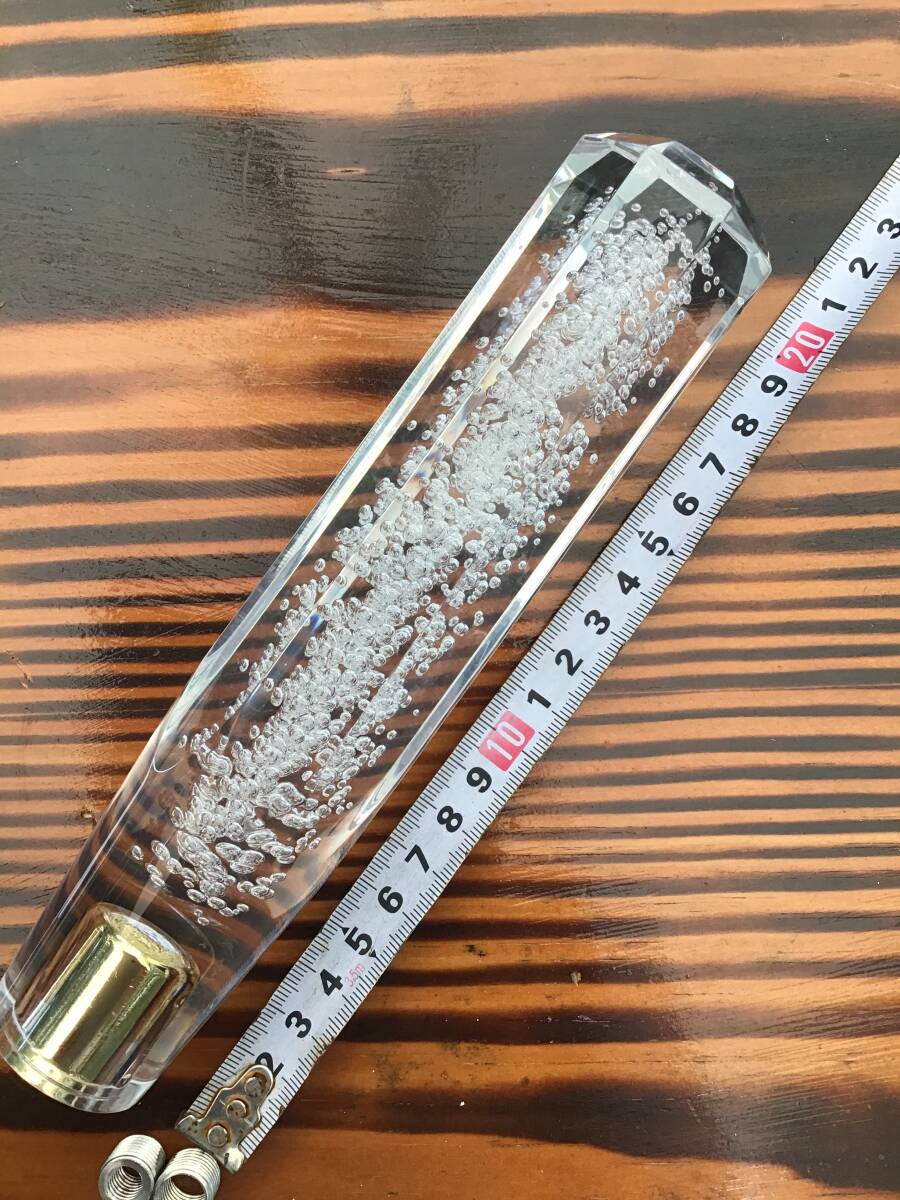 当時物レア品　クリスタルクリア&泡ゴールドメッキ泡タイプ八角クリスタルシフトノブ200mm 　12×1.25/10×1.25/8×1.25_画像2