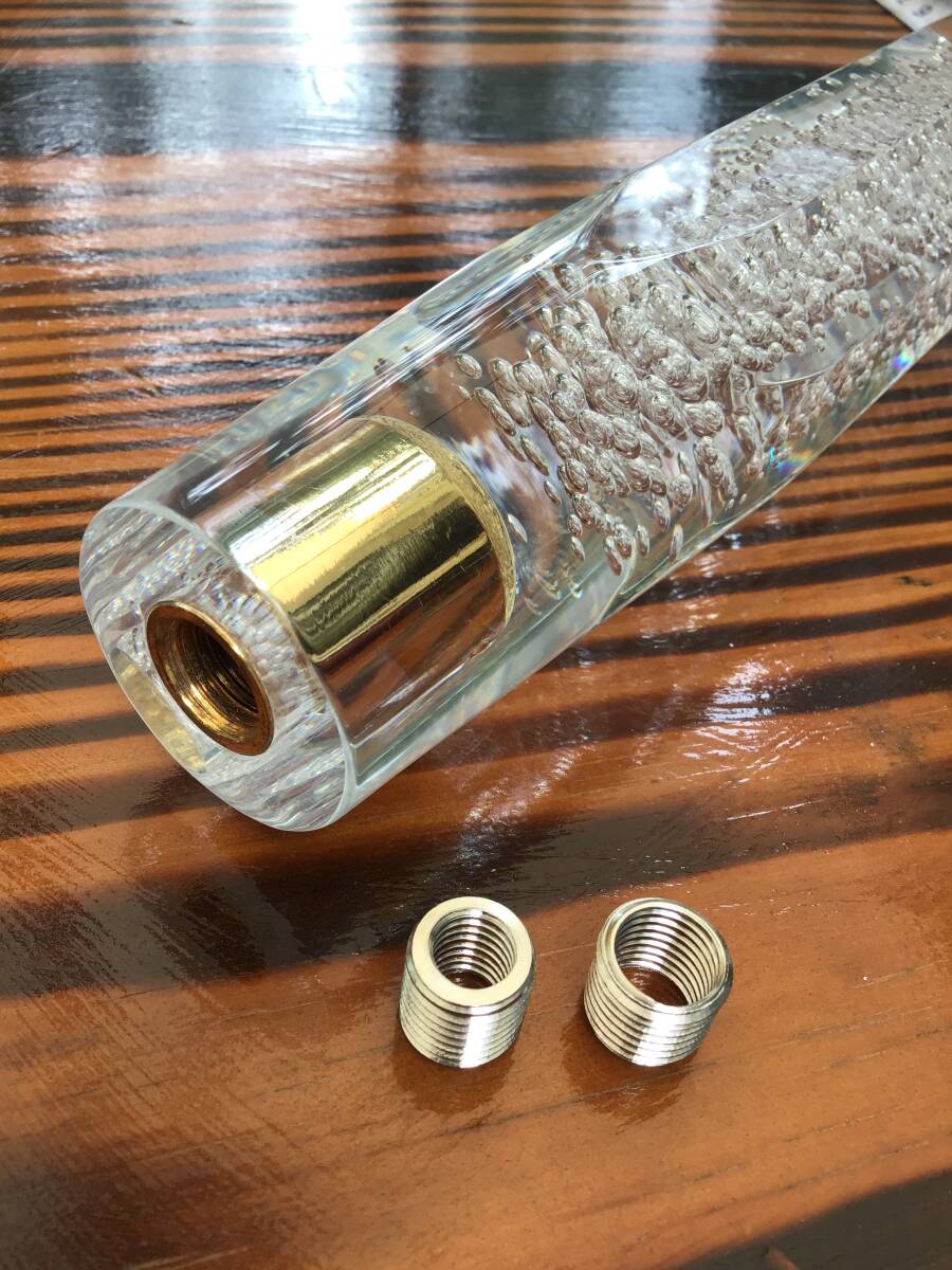 当時物レア品　クリスタルクリア&泡ゴールドメッキ泡タイプ八角クリスタルシフトノブ200mm 　12×1.25/10×1.25/8×1.25_画像4
