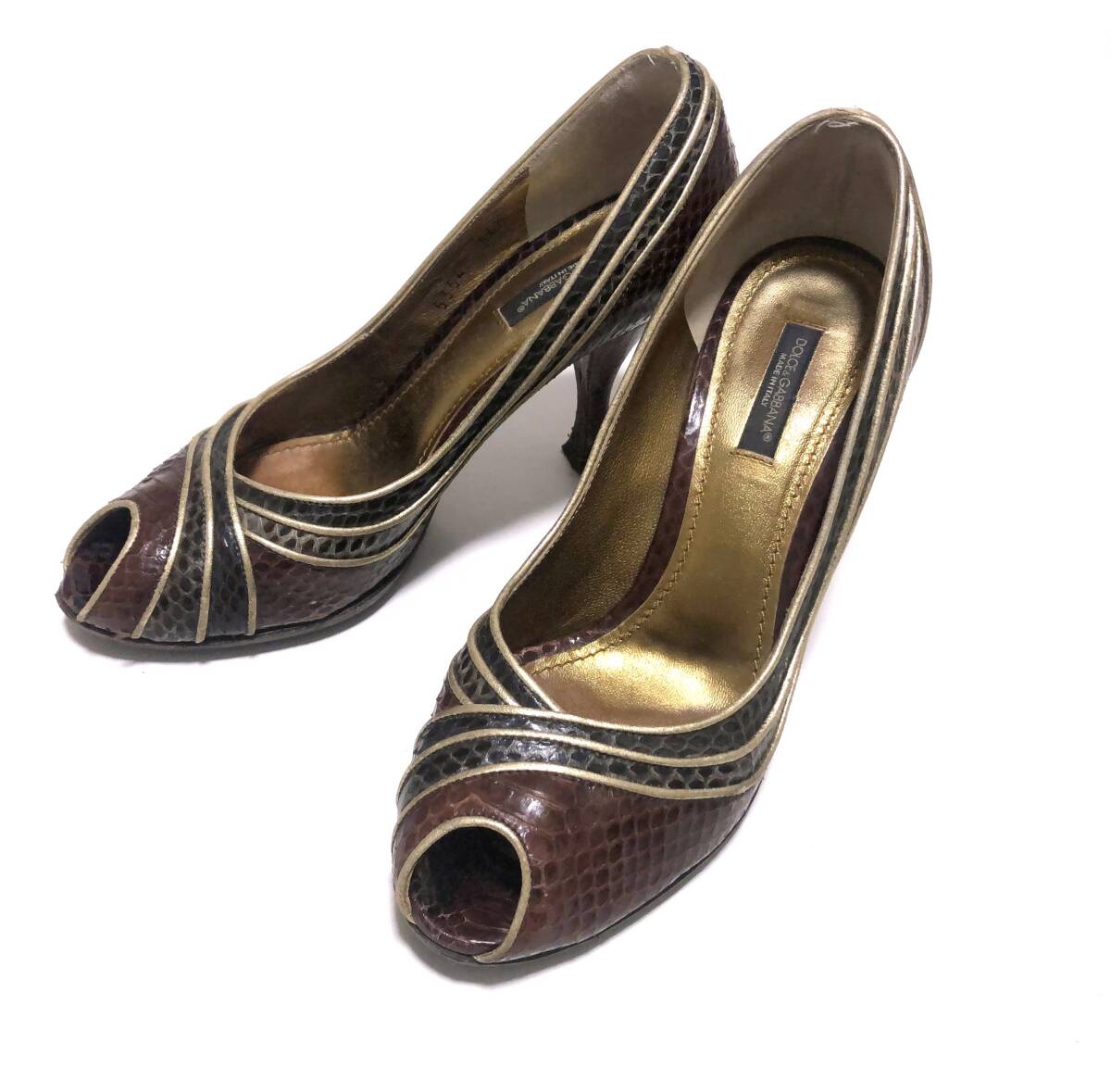 DOLCE&GABBANA ドルチェ アンド ガッバーナ リザード レザー オープントゥ パンプス 36 1/2 23.5cm_画像1