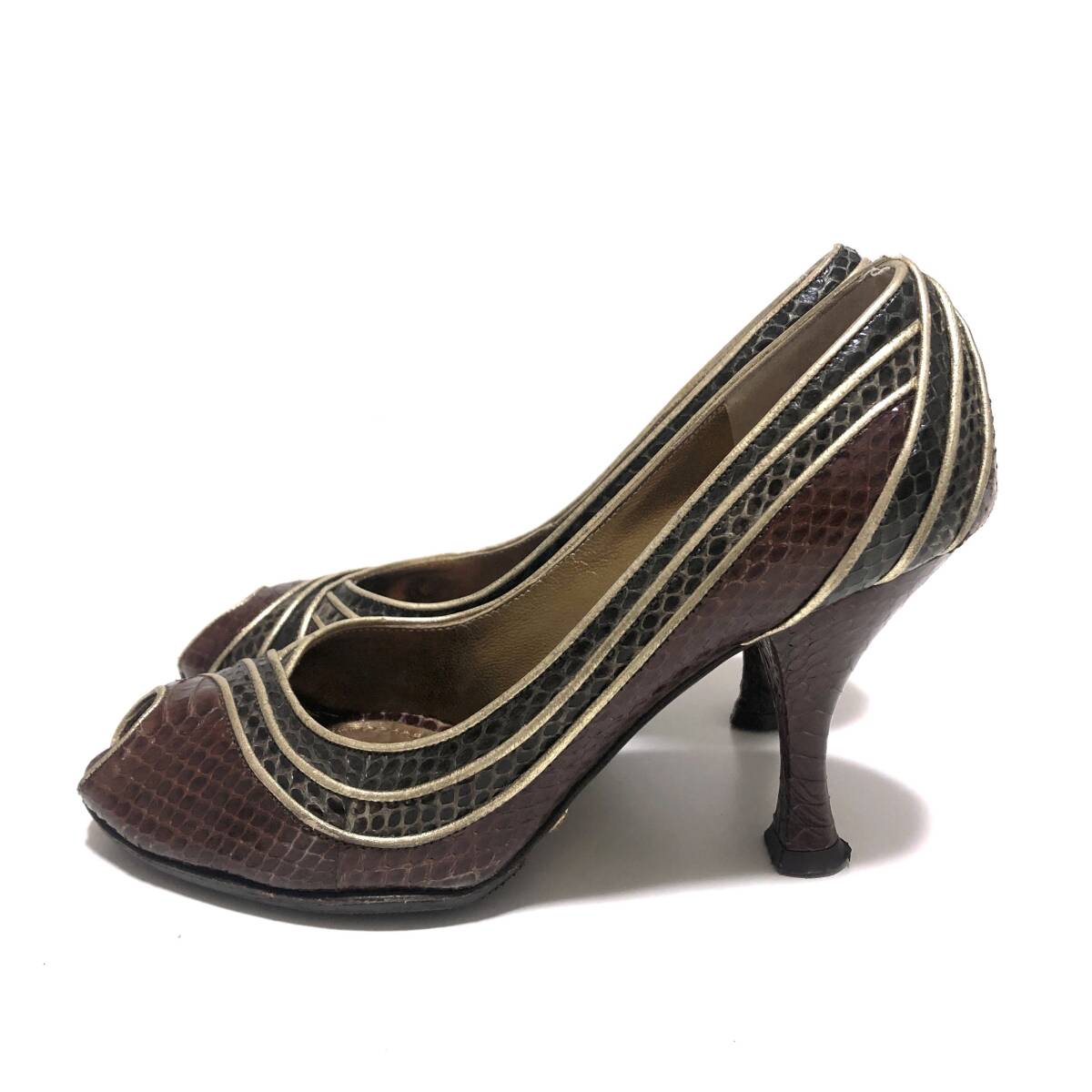 DOLCE&GABBANA ドルチェ アンド ガッバーナ リザード レザー オープントゥ パンプス 36 1/2 23.5cm_画像2
