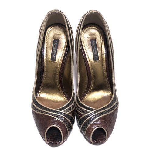 DOLCE&GABBANA ドルチェ アンド ガッバーナ リザード レザー オープントゥ パンプス 36 1/2 23.5cm_画像4