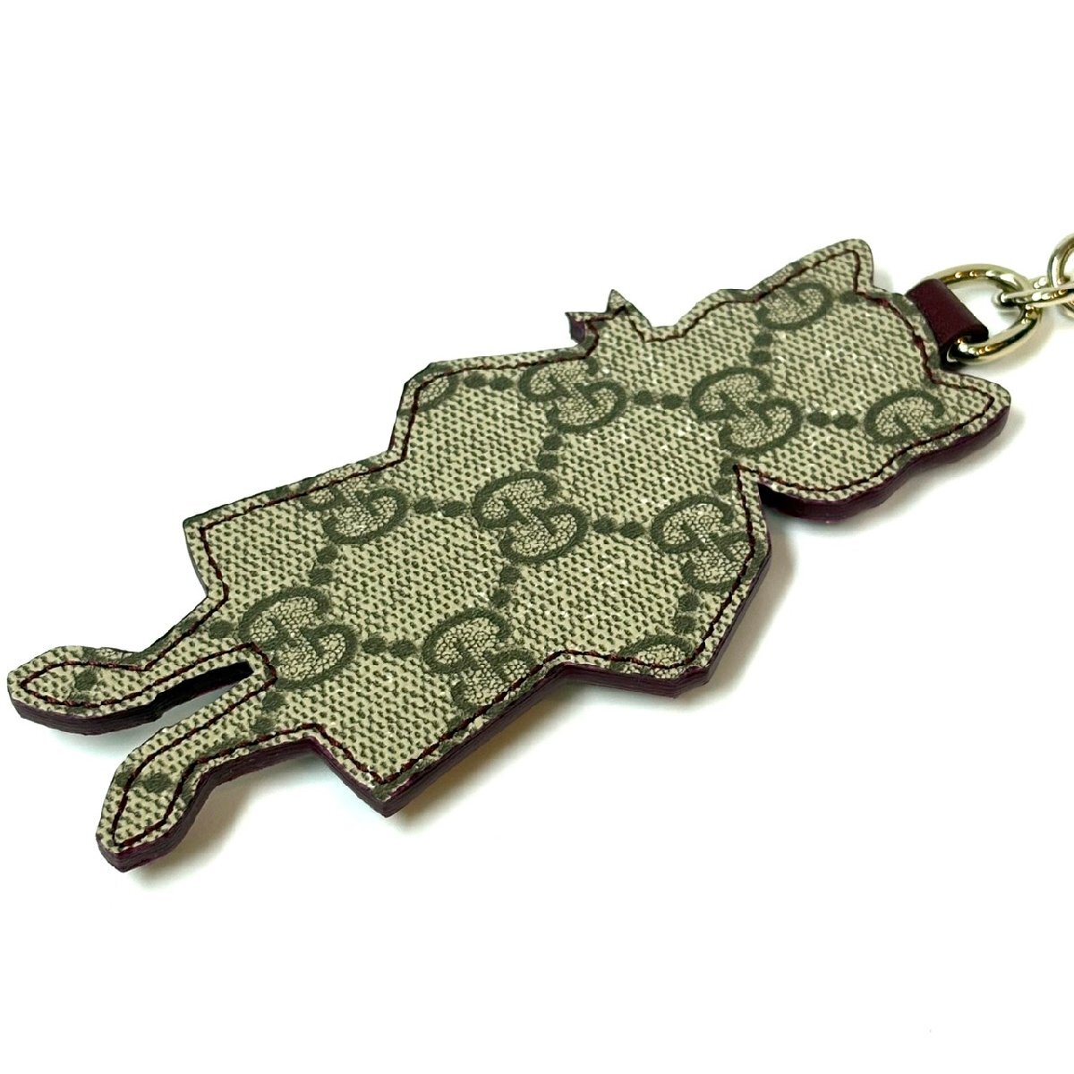 美品☆グッチGUCCI キーホルダー(チャーム) 猫チャーム レザー ベージュ×ダークブラウン×マルチ ボーちゃん/GG柄/ヒグチユウココラボ_画像7