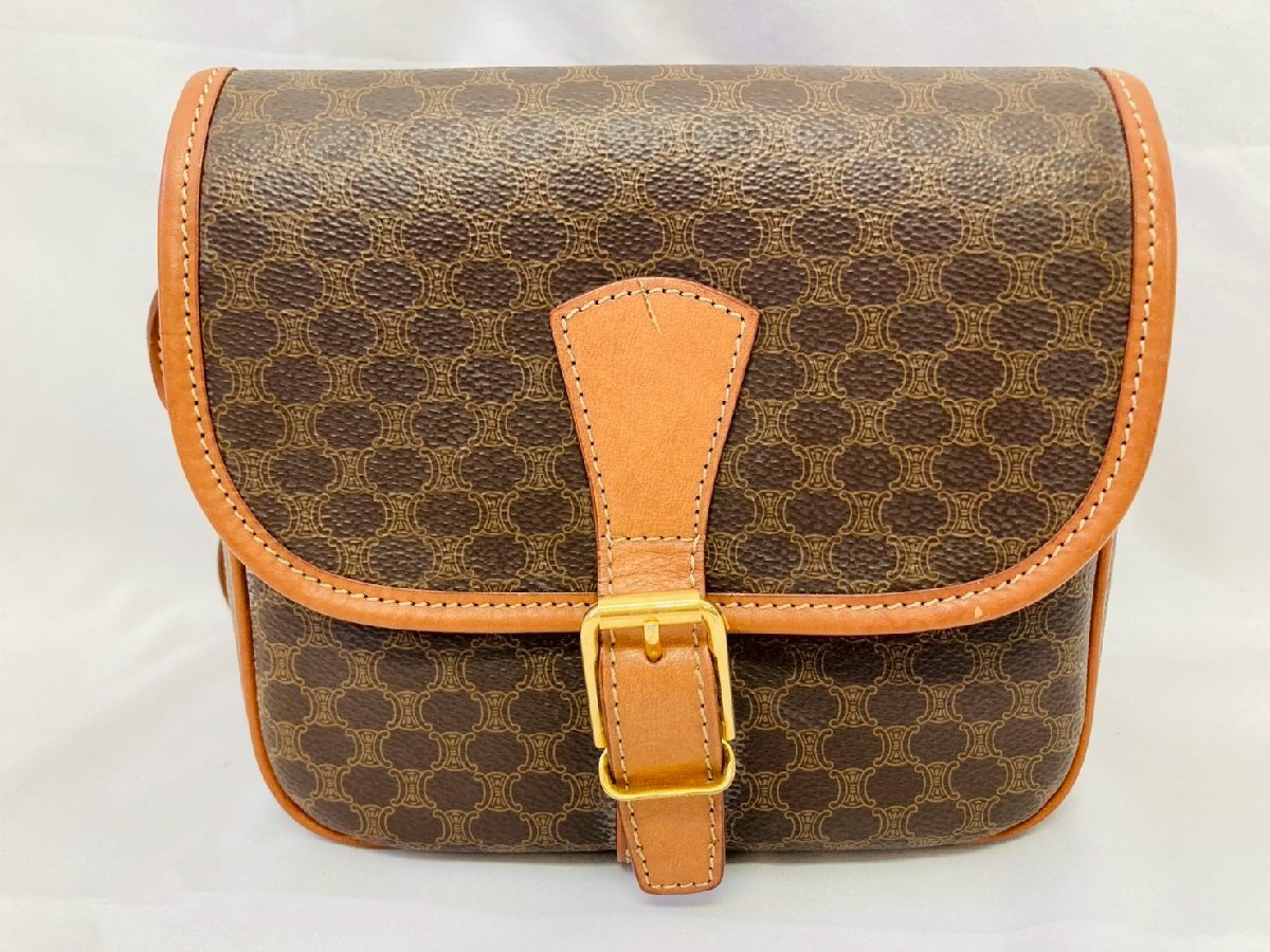 ★CELINE セリーヌ マカダム柄 ショルダーバッグ 斜め掛けバッグ ゴールド金具 ブラウン系★_画像2