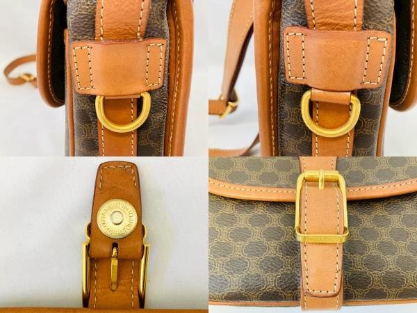 ★CELINE セリーヌ マカダム柄 ショルダーバッグ 斜め掛けバッグ ゴールド金具 ブラウン系★_画像10
