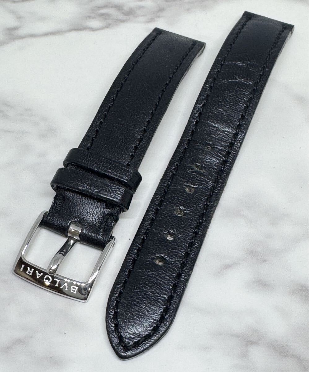 BVLGARI ブルガリ シルバーカラー 尾錠付き 革ベルト 黒色 時計部品 パーツ 時計ベルト 純正品_画像1