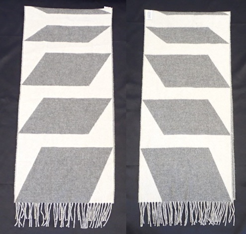 11244[T]HERMES エルメス カザック オプティック カシミヤ 100％ マフラー ストール 幾何学模様 グレー系_画像3