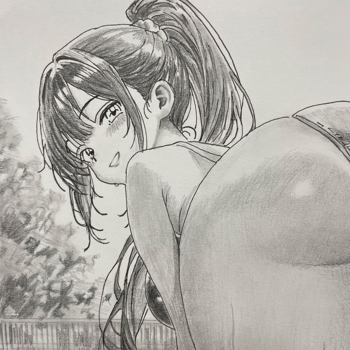 [ исходная картина ][ сейчас если нет ..! ] карандашный набросок ручные иллюстрации оригинал A4 KC00047 "конский хвост" ..chila ритм ..sk вода 