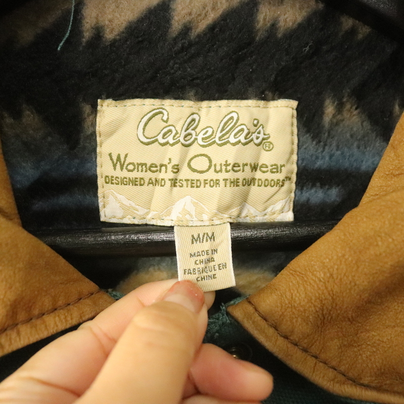 A838 2000年代製 カベラス 襟レザー ダック ハンティングジャケット■00s 表記Mサイズ グリーン アメカジ ストリート アンティーク 90s 80s_画像3