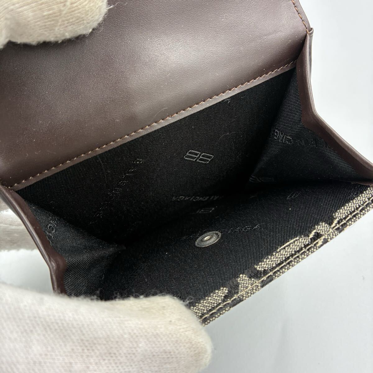 1 иен # превосходный товар # Balenciaga двойной бумажник парусина кожа BB рисунок общий Logo Brown мужской женский BALENCIAGA