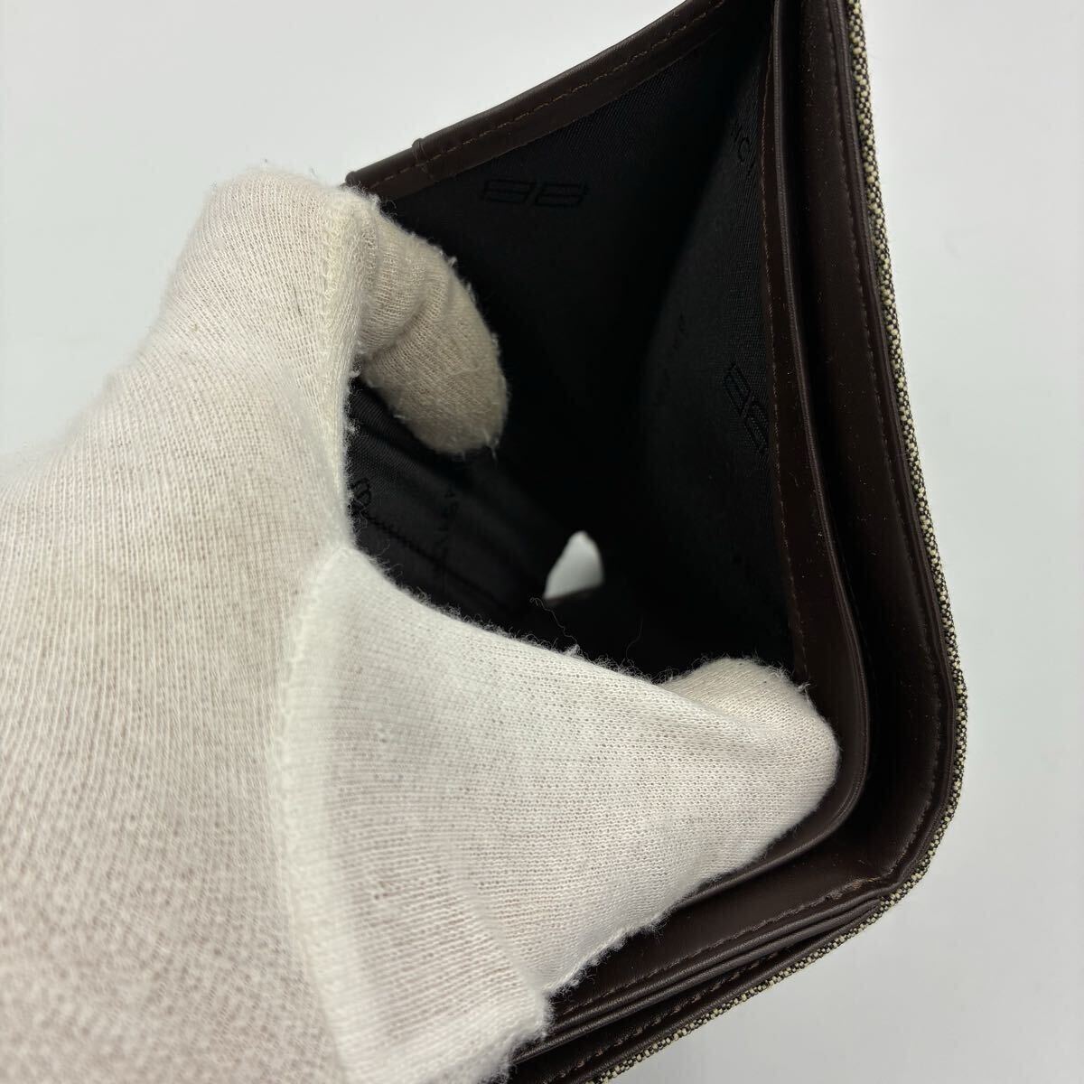 1 иен # превосходный товар # Balenciaga двойной бумажник парусина кожа BB рисунок общий Logo Brown мужской женский BALENCIAGA