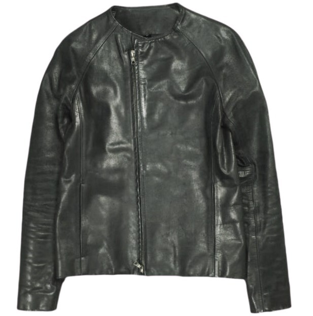wjk ダブルジェイケイ 日本製 カウレザーシングルライダースジャケット lc40e M BLACK 革ジャン ノーカラー アウター g24282_画像1