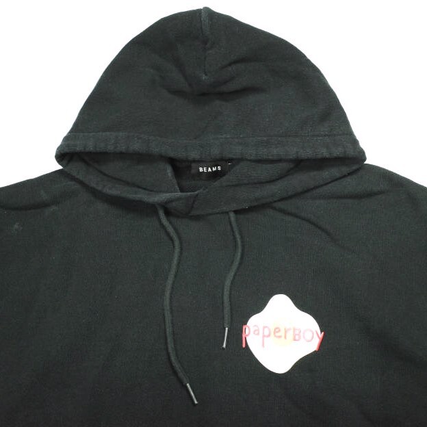 BEAMS x PAPERBOY ビームス ペーパーボーイ 別注 スウェットプルオーバーパーカー 11-13-4233-976 M BLACK 裏毛 目玉焼き トップス g23760_画像3