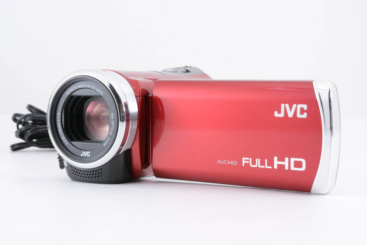 動作品 JVC ケンウッド KENWOOD Everio GZ-E325-R エブリオ 赤 レッド デジタルビデオカメラ 充電ケーブル付 管MM3328_画像1