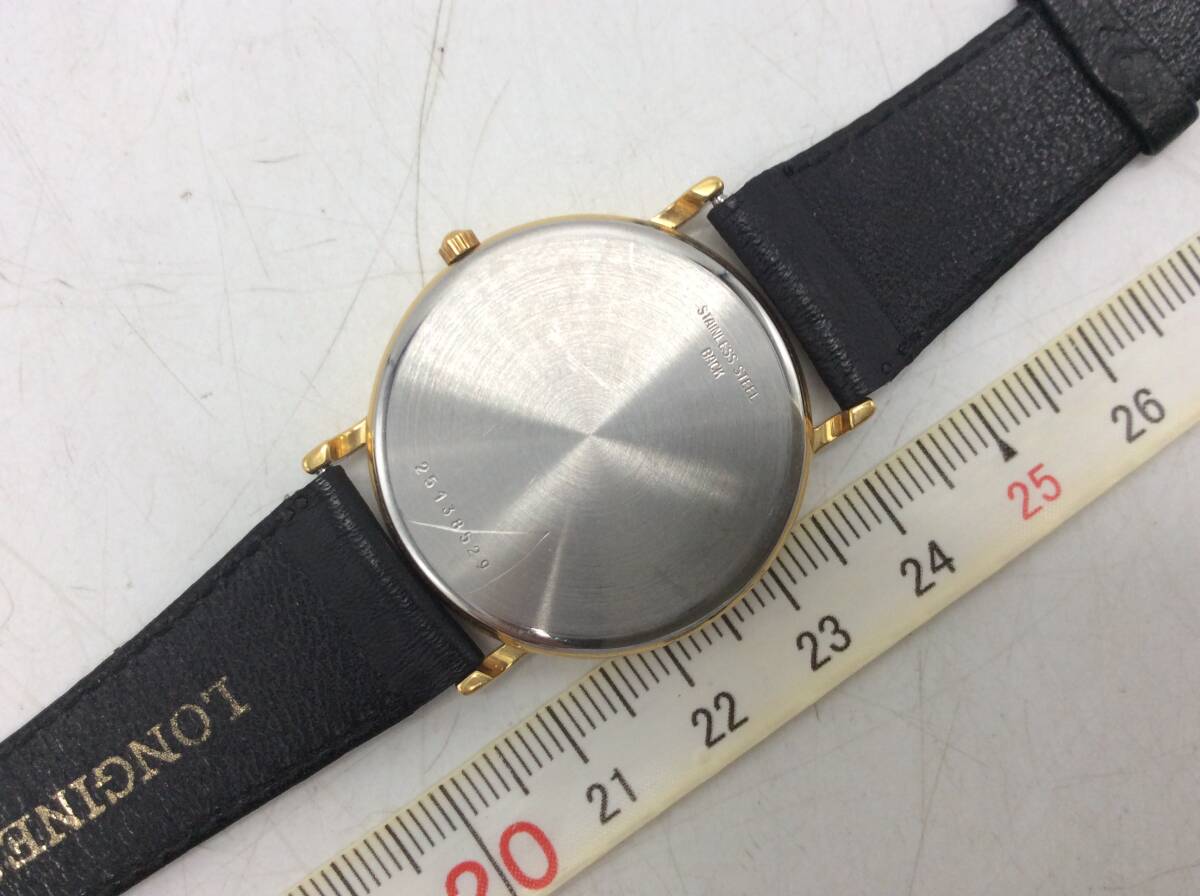 #8739 LONGONES ロンジン Presence クォーツ QZ 不動テスター〇 デイト ラウンド アナログ 3針 ゴールド/金色 長期個人保管品_画像6