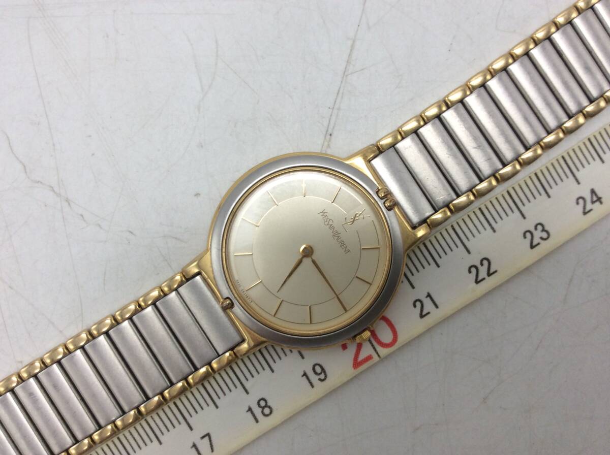 #8740 YSL YVES SAINT LAURENT サンローラン クオーツ 4620-E62267 コンビ 現状不動 テスター〇 ラウンド 2針 アナログ 長期個人保管品_画像3