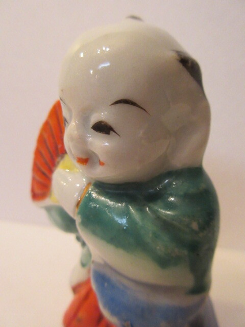 【壽】戦前　磁器人形　扇福助水滴　愛知県郷土玩具　陶器　民芸品　射的人形　書道用品　土人形　縁起物　　_画像8