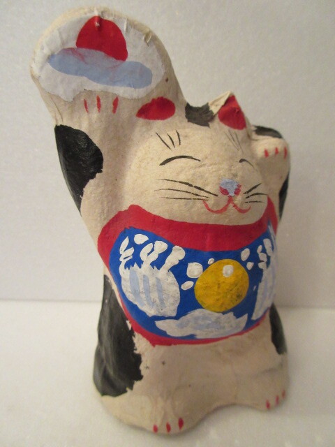 【壽】六原張子 扇で招き猫 澤藤範次郎 在銘範 さわはん工房 岩手県郷土玩具 招き猫 民芸品 _画像2