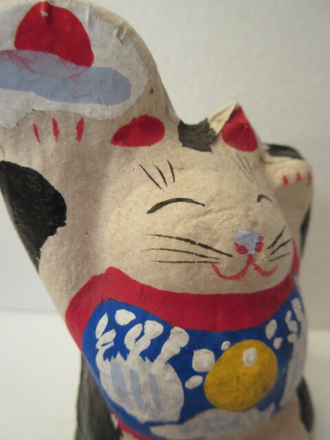 【壽】六原張子 扇で招き猫 澤藤範次郎 在銘範 さわはん工房 岩手県郷土玩具 招き猫 民芸品 _画像6