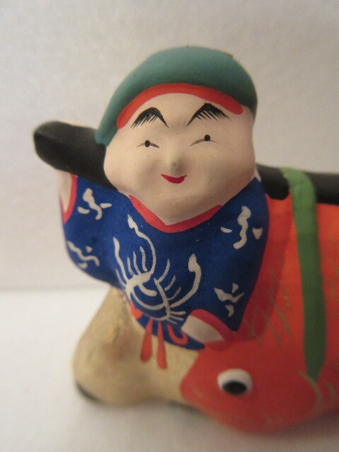 【壽】戦前 江戸趣味小玩具 堤土人形写し 鯛担ぎ二福神 吉田永光 東京都郷土玩具 民芸品 練物 _画像2