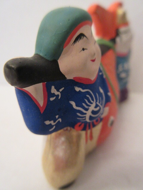 【壽】戦前 江戸趣味小玩具 堤土人形写し 鯛担ぎ二福神 吉田永光 東京都郷土玩具 民芸品 練物 _画像6