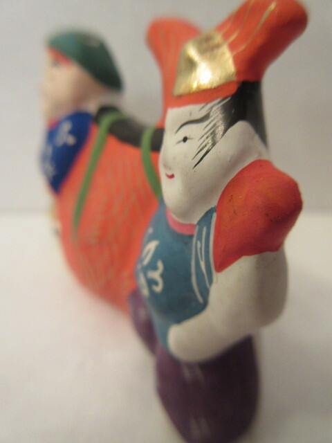 【壽】戦前 江戸趣味小玩具 堤土人形写し 鯛担ぎ二福神 吉田永光 東京都郷土玩具 民芸品 練物 _画像7