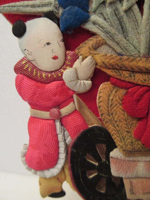 【壽】明治~大正 押絵熨斗 花籠車曳き唐子 お裁縫細工 郷土玩具 民芸品 祝い品 袱紗 花嫁暖簾 ちりめん細工_画像6