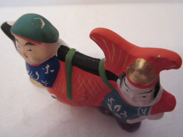 【壽】戦前 江戸趣味小玩具 堤土人形写し 鯛担ぎ二福神 吉田永光 東京都郷土玩具 民芸品 練物 _画像8