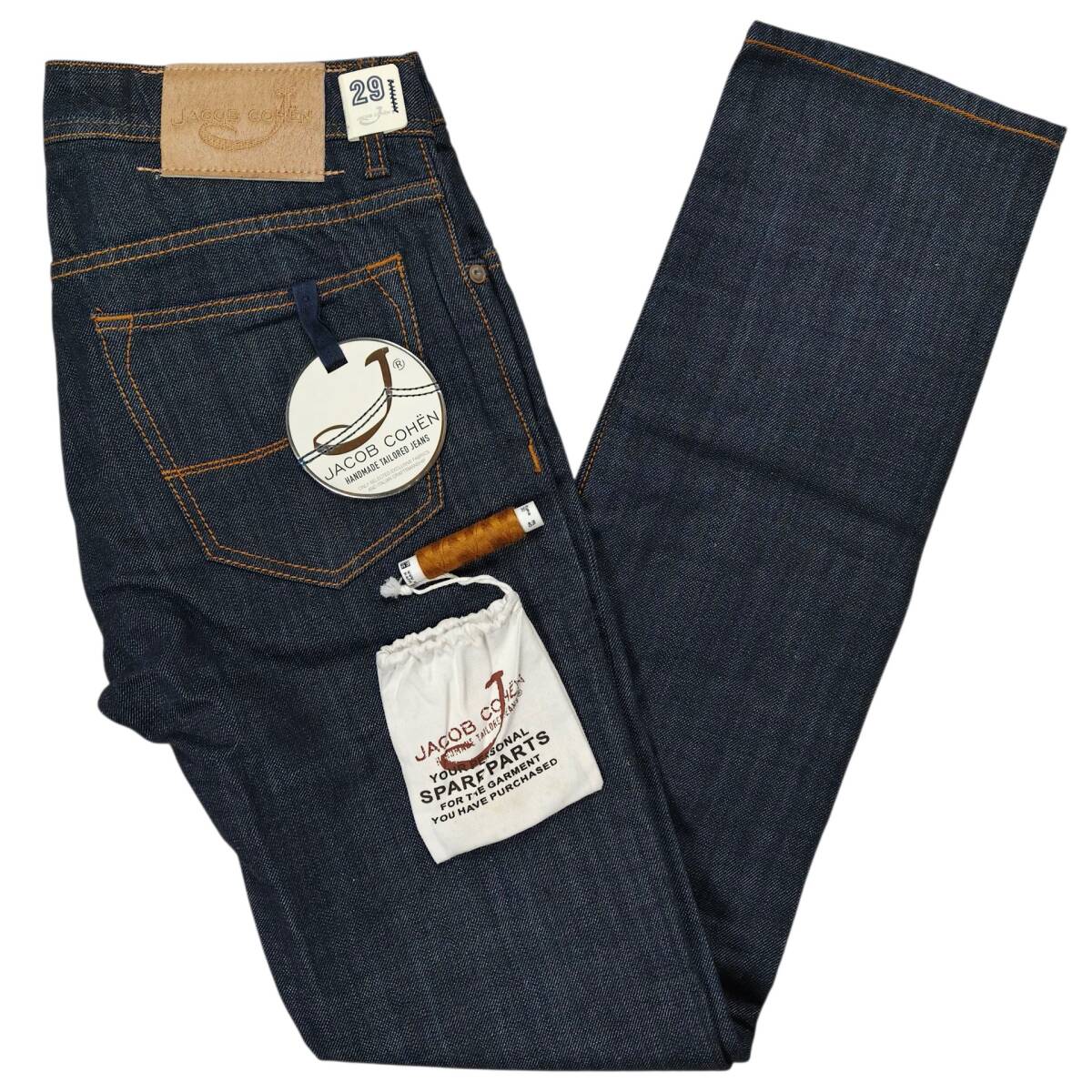 未使用 タグ付 JACOB COHEN イタリア製 TYPE 688 テーラードジーンズ 29 デニムパンツ ハラコパッチ ヤコブコーエン スペア補修糸付(純正)_画像4