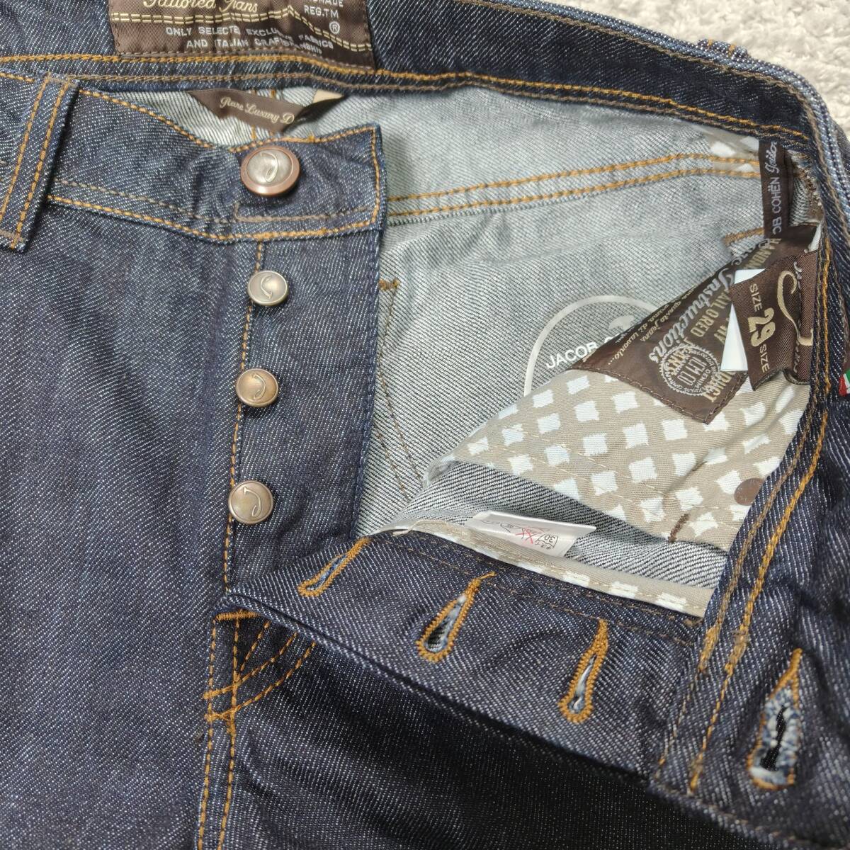 未使用 タグ付 JACOB COHEN イタリア製 TYPE 688 テーラードジーンズ 29 デニムパンツ ハラコパッチ ヤコブコーエン スペア補修糸付(純正)_画像8