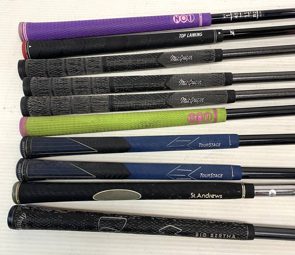 ★☆【1円~】え76 右利き用 ゴルフバッグ BRIDGESTONE 6口 クラブ 10点セット アイアン ドライバー フレックスR XXIO TOUR STAGE 他☆★_画像7